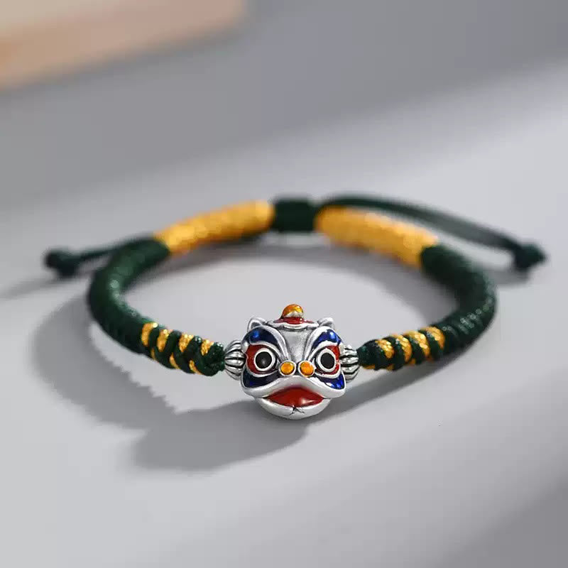 Buddha Stones 手作り 踊る獅子モチーフ 開運 幸運 編み紐ブレスレット パワーストーン ブレスレット