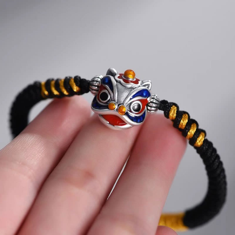Buddha Stones 手作り 踊る獅子モチーフ 開運 幸運 編み紐ブレスレット パワーストーン ブレスレット