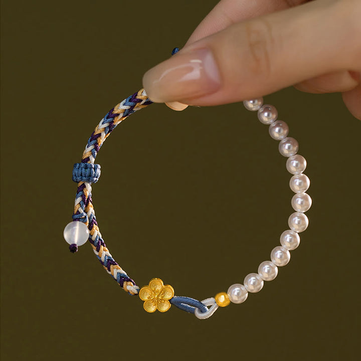 Buddha Stones925スターリングシルバー ピーチブロッサムパール カルセドニー ヒーリングロープブレスレット