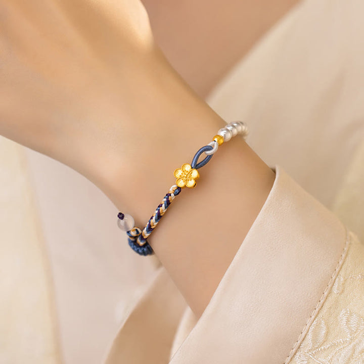 Buddha Stones925スターリングシルバー ピーチブロッサムパール カルセドニー ヒーリングロープブレスレット