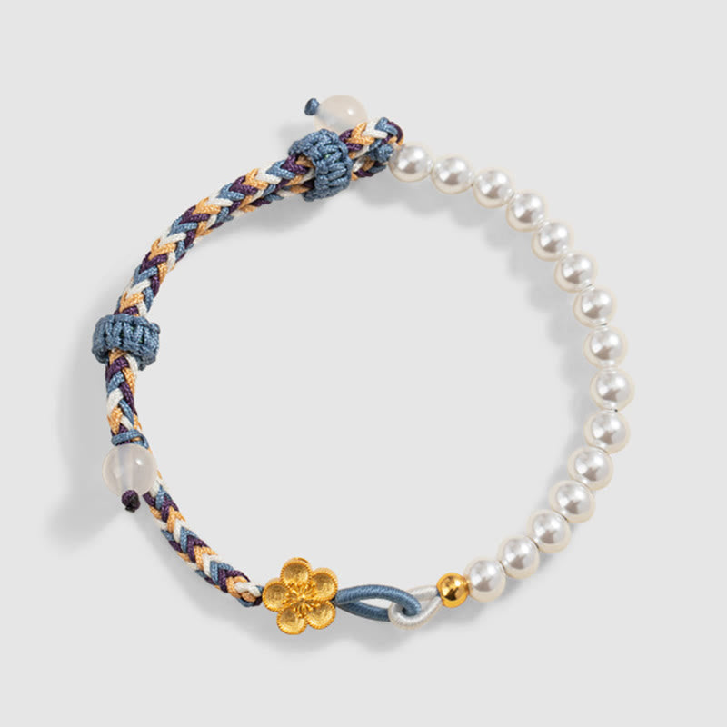 Buddha Stones925スターリングシルバー ピーチブロッサムパール カルセドニー ヒーリングロープブレスレット
