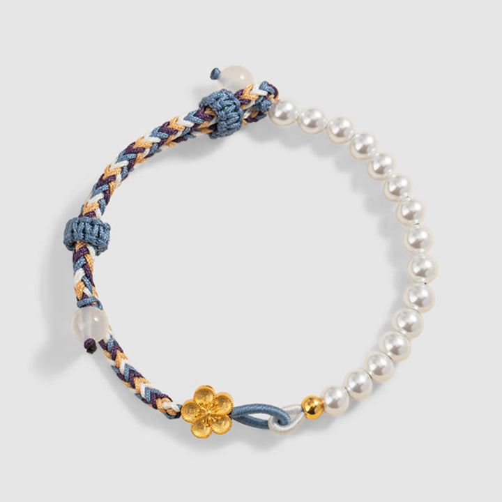 Buddha Stones925スターリングシルバー ピーチブロッサムパール カルセドニー ヒーリングロープブレスレット
