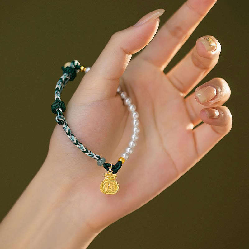 Buddha Stones925 スターリングシルバー 福文字 福袋 パール 和田翡翠 知恵ロープブレスレット
