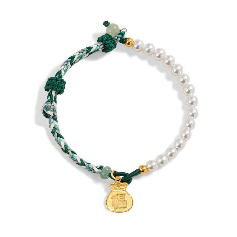 Buddha Stones925 スターリングシルバー 福文字 福袋 パール 和田翡翠 知恵ロープブレスレット
