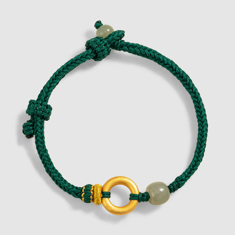Buddha Stones 999スターリングシルバー ピースバックル 和田翡翠ビーズ 幸運 グリーンロープ編みブレスレット
