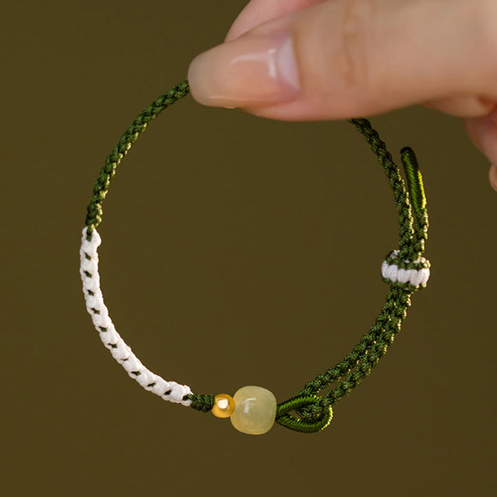 Buddha Stones 925スターリングシルバー 和田翡翠ビーズ 幸運の編み込みロープブレスレット