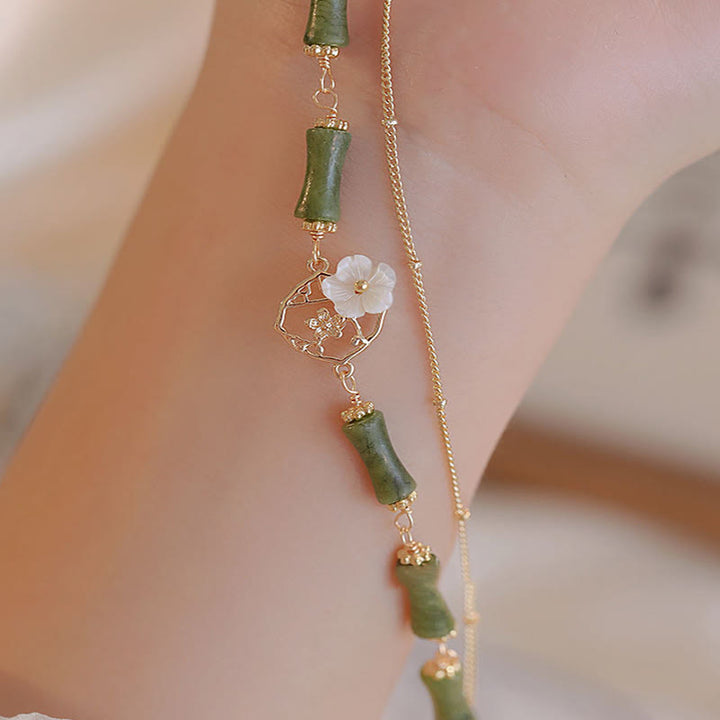 Buddha Stones14K 金メッキ 銅 ペリドット 竹の花 富の二重層ブレスレット