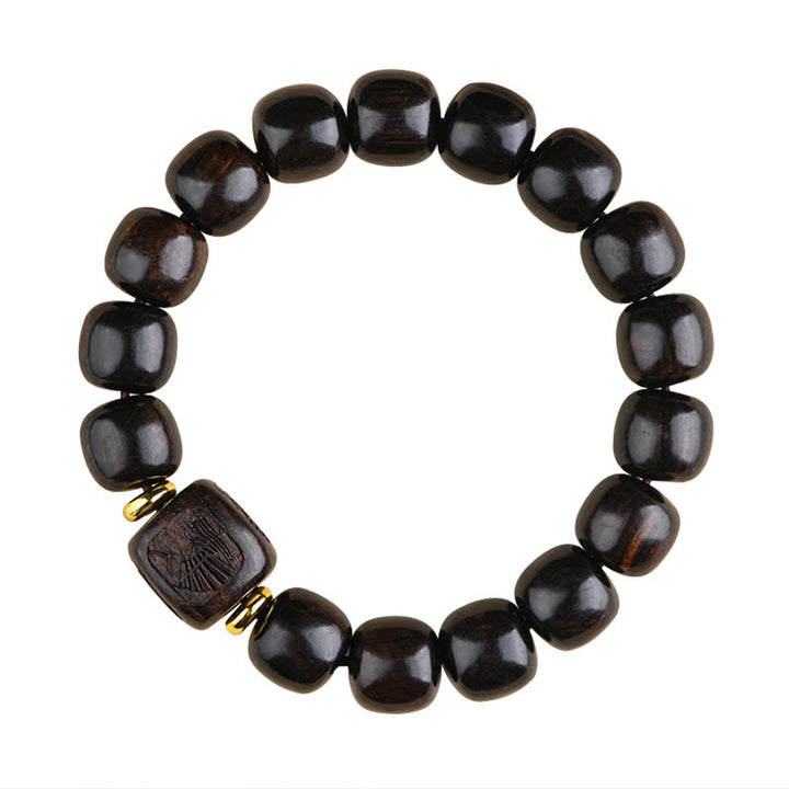 Buddha Stonesチベット黒檀バレルビーズ幸運と宝物バランスブレスレット