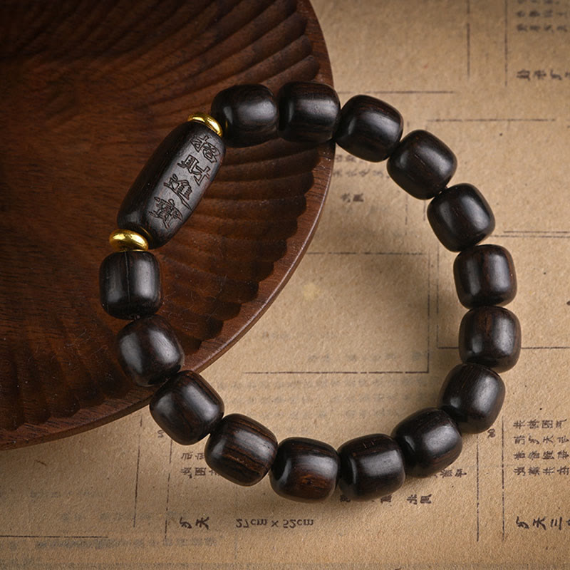Buddha Stonesチベット黒檀バレルビーズ幸運と宝物バランスブレスレット