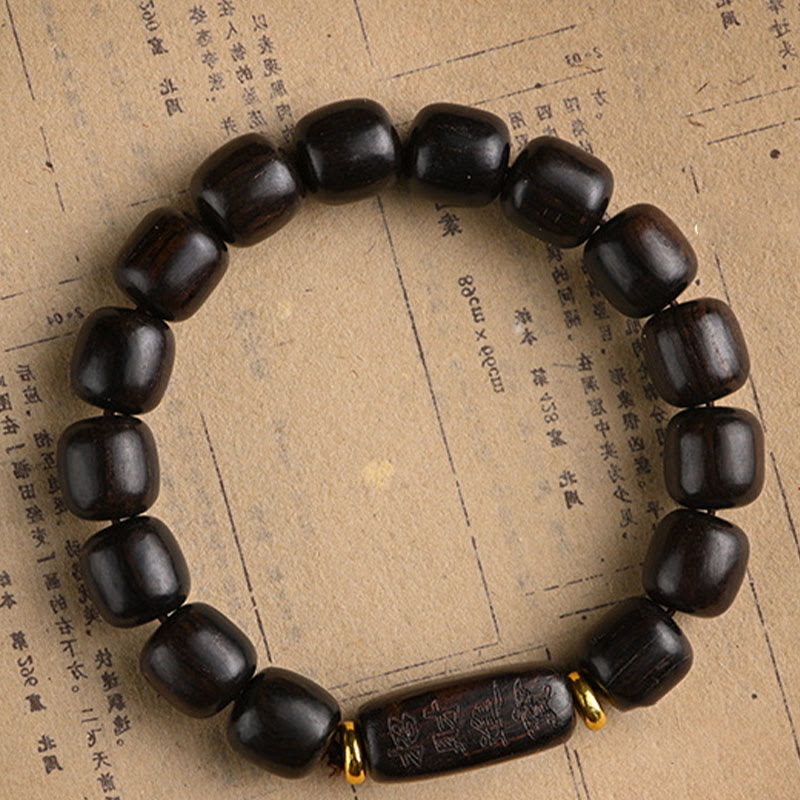 Buddha Stonesチベット黒檀バレルビーズ幸運と宝物バランスブレスレット