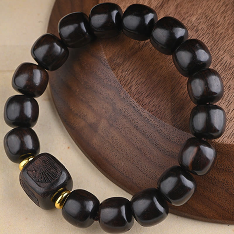 Buddha Stonesチベット黒檀バレルビーズ幸運と宝物バランスブレスレット