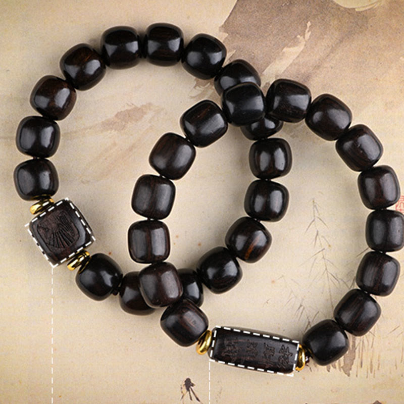Buddha Stonesチベット黒檀バレルビーズ幸運と宝物バランスブレスレット