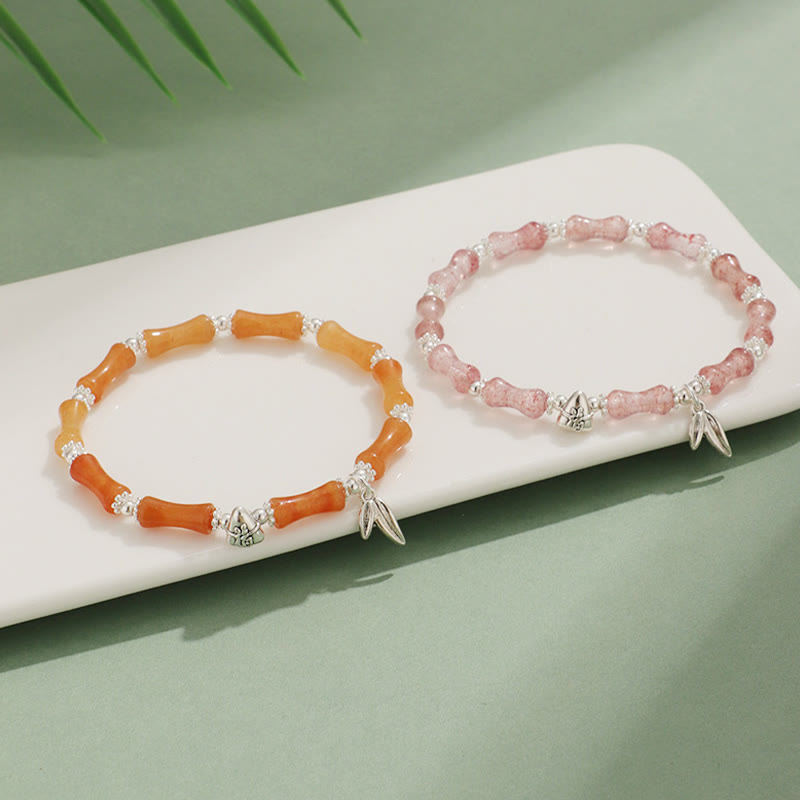 Buddha Stonesペリドット、白翡翠、ストロベリークォーツ、グリーンアベンチュリン、竹フーキャラクター幸運ブレスレット