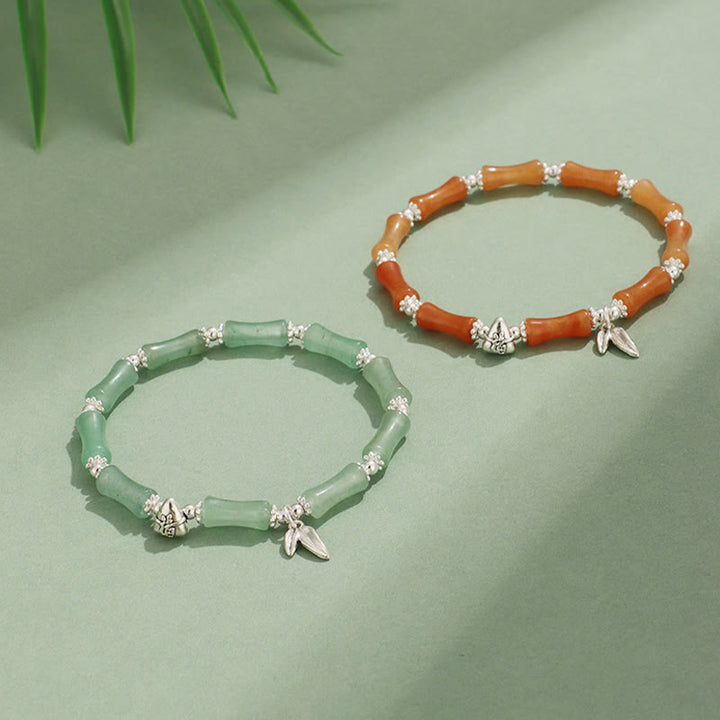 Buddha Stonesペリドット、白翡翠、ストロベリークォーツ、グリーンアベンチュリン、竹フーキャラクター幸運ブレスレット