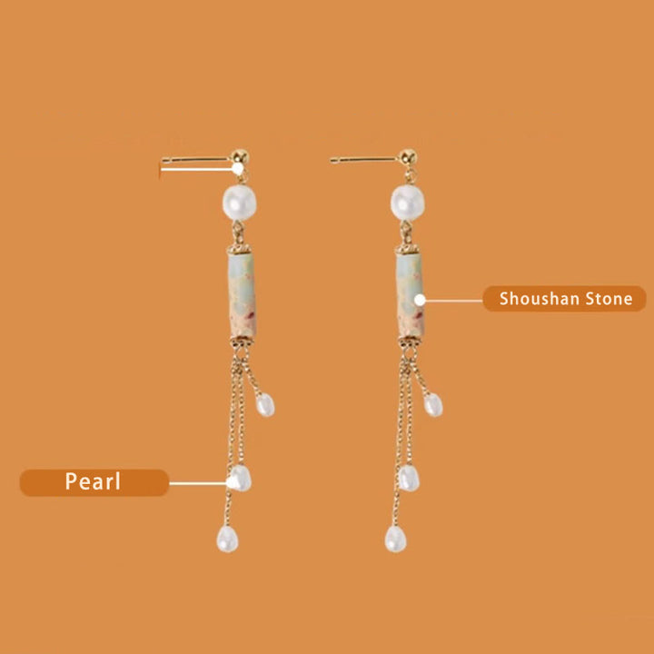 Buddha Stones925 スターリングシルバー ポスト 寿山石パール ヒーリングドロップイヤリング