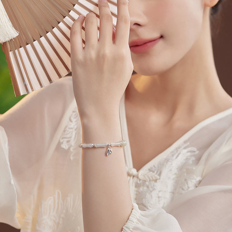 Buddha Stones 925スターリングシルバー 天然天山翡翠 竹チャーム 幸運ブレスレット