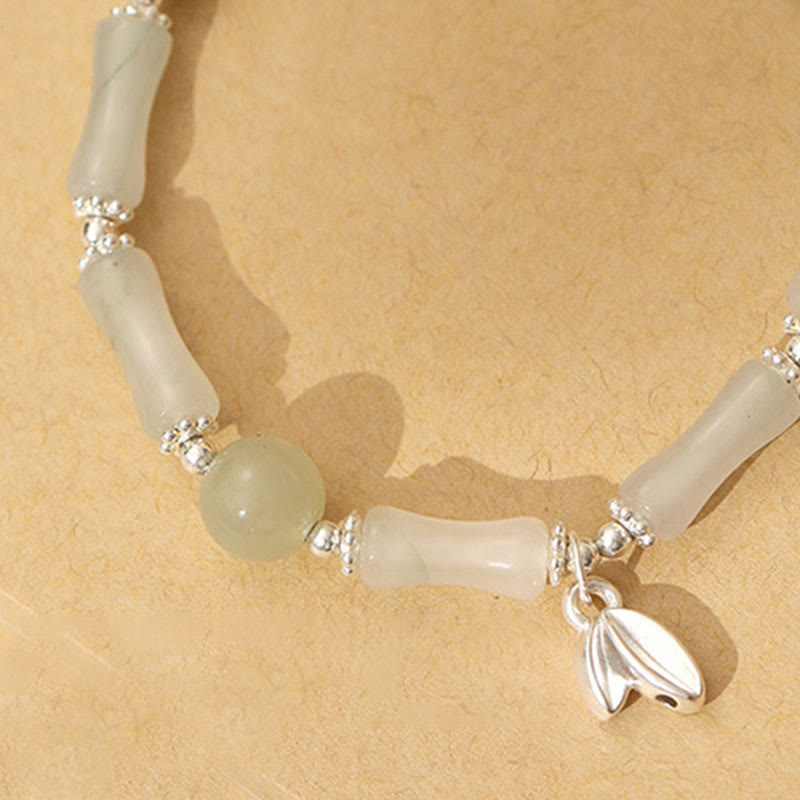 Buddha Stones 925スターリングシルバー 天然天山翡翠 竹チャーム幸運ブレスレット - image 2