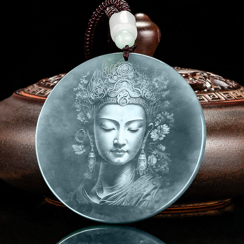 Buddha Stones観音翡翠豊かなストリングネックレスペンダント