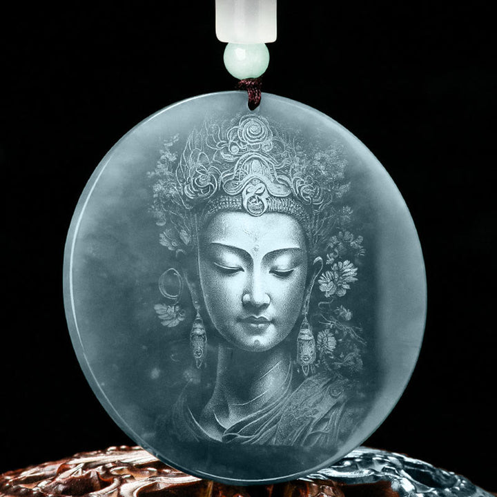 Buddha Stones観音翡翠豊かなストリングネックレスペンダント