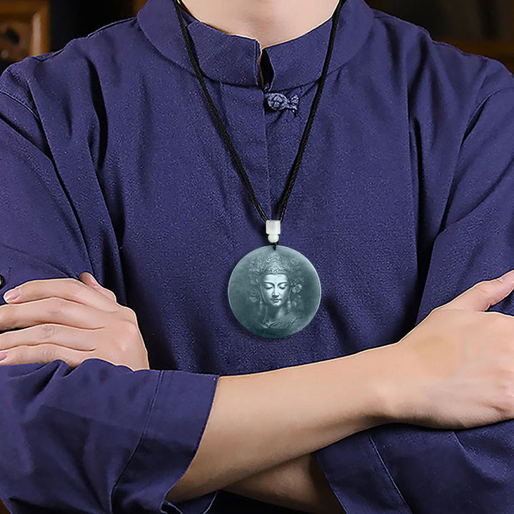 Buddha Stones観音翡翠豊かなストリングネックレスペンダント