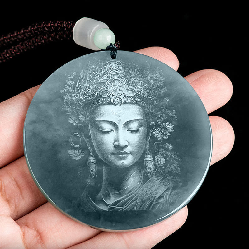 Buddha Stones観音翡翠豊かなストリングネックレスペンダント