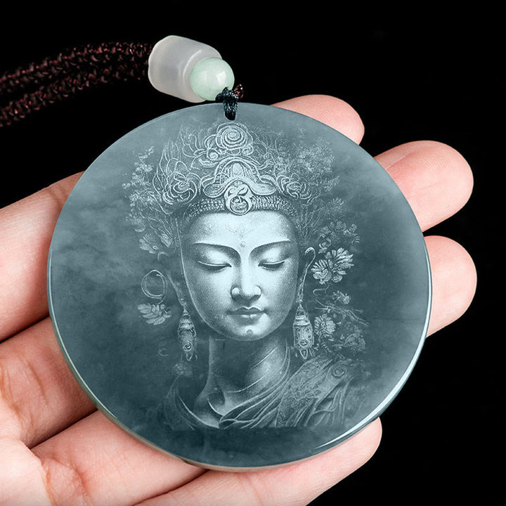 Buddha Stones観音翡翠豊かなストリングネックレスペンダント