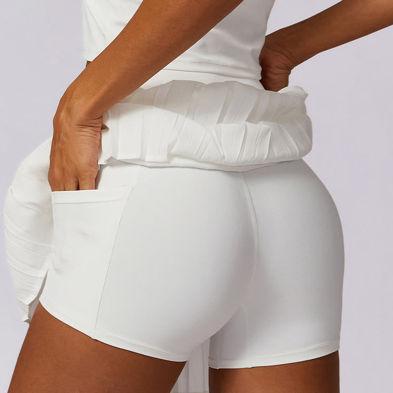 Buddha Stonesポロカラー クロップタンクトップ テニススカート プリーツショーツ ポケット付き スポーツ ヨガウェア - image 34