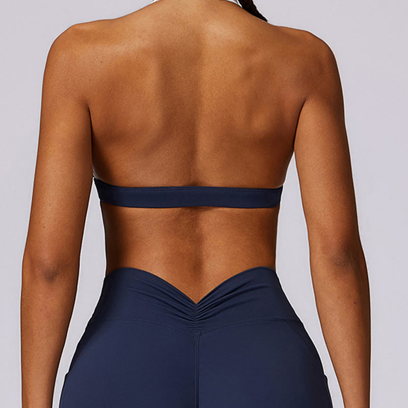 Buddha Stones無地 ホルターネック ブラ 長袖 クロップ タンクトップ パンツ スポーツ フィットネス ジム ヨガ 衣装 - image 3