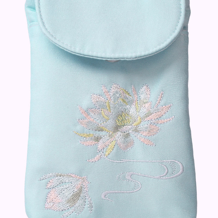 Buddha Stonesの小さな刺繍の花のクロスボディバッグ、ショルダーバッグ、二重層携帯電話バッグ