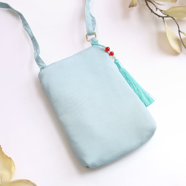 Buddha Stonesの小さな刺繍の花のクロスボディバッグ、ショルダーバッグ、二重層携帯電話バッグ