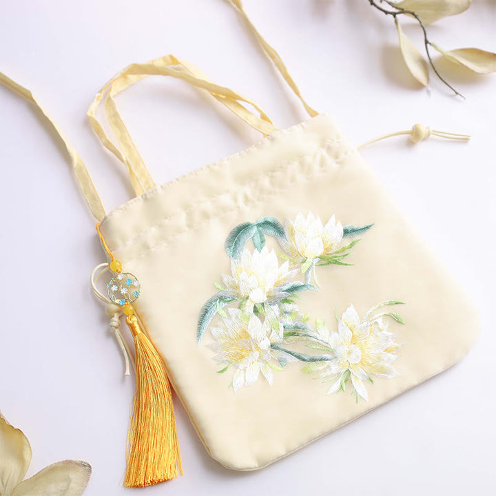 Buddha Stones、蓮、牡丹、花、鳳凰、蘇州刺繍、コットンリネン、トートバッグ、クロスボディバッグ、ショルダーバッグ、ハンドバッグ
