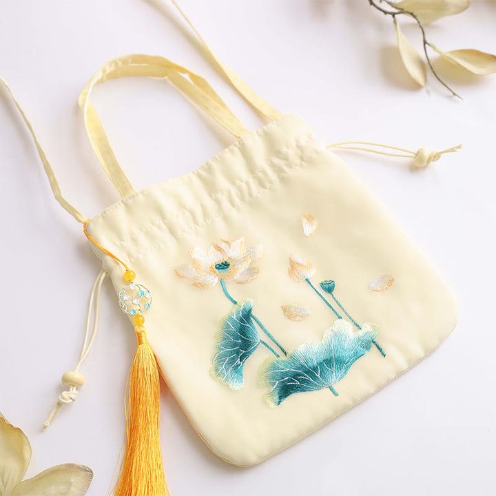 Buddha Stones、蓮、牡丹、花、鳳凰、蘇州刺繍、コットンリネン、トートバッグ、クロスボディバッグ、ショルダーバッグ、ハンドバッグ