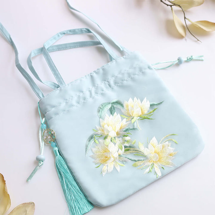Buddha Stones蘇州刺繍蓮鹿花牡丹うさぎコットンリネントートバッグショルダーバッグハンドバッグ - image 2