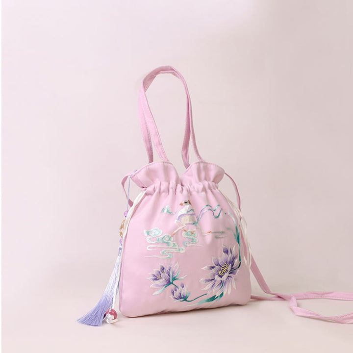 Buddha Stones蘇州刺繍蓮鹿花牡丹うさぎコットンリネントートバッグショルダーバッグハンドバッグ - image 13