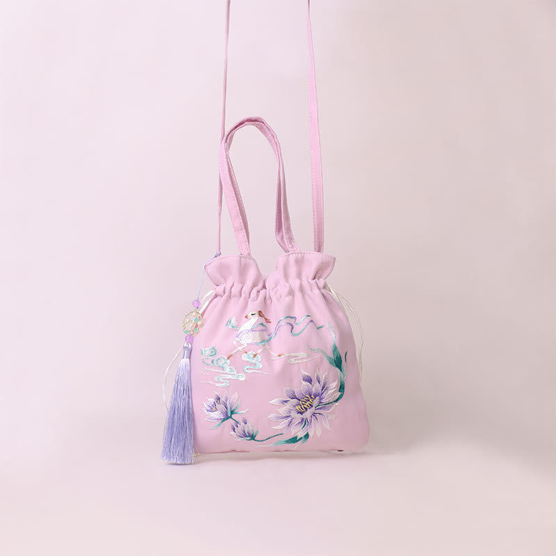 Buddha Stones蘇州刺繍蓮鹿花牡丹うさぎコットンリネントートバッグショルダーバッグハンドバッグ - image 14