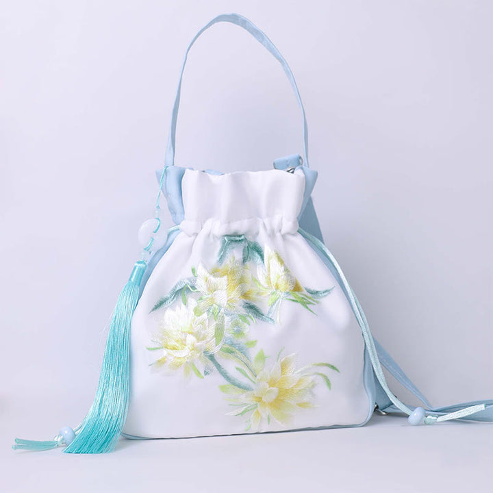 Buddha Stones蘇州刺繍ウサギ蓮花牡丹モクレンシルクトートクロスボディバッグショルダーバッグハンドバッグ