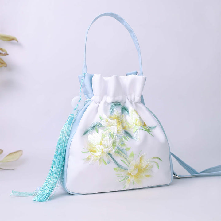 Buddha Stones蘇州刺繍ウサギ蓮花牡丹モクレンシルクトートクロスボディバッグショルダーバッグハンドバッグ