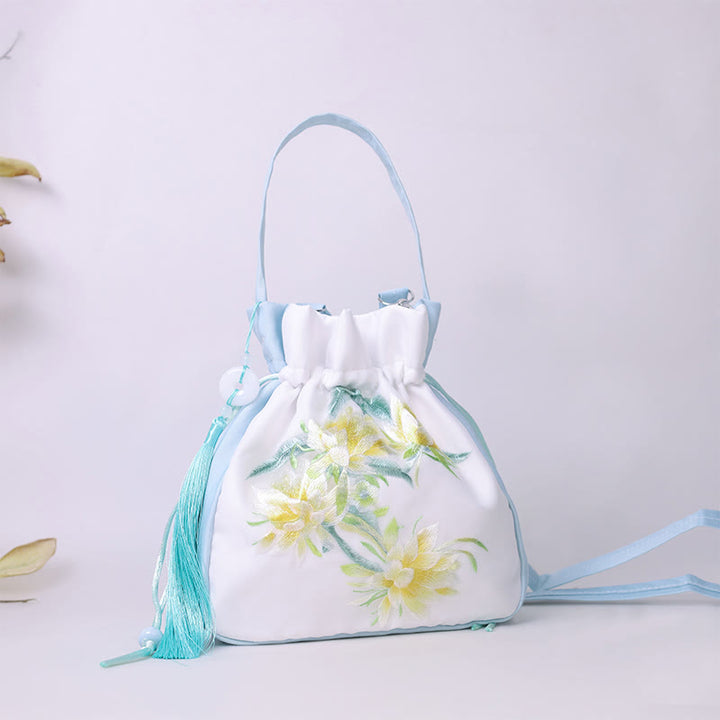 Buddha Stones蘇州刺繍ウサギ蓮花牡丹モクレンシルクトートクロスボディバッグショルダーバッグハンドバッグ