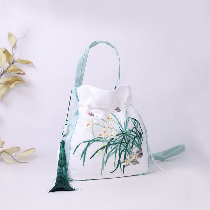 Buddha Stones蘇州刺繍ウサギ蓮花牡丹モクレンシルクトートクロスボディバッグショルダーバッグハンドバッグ