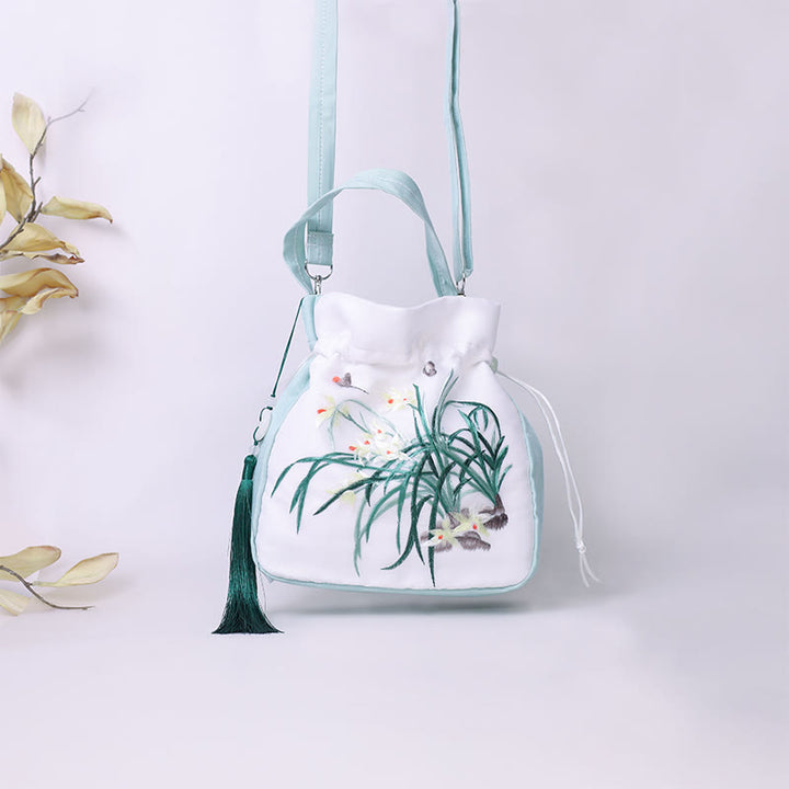 Buddha Stones蘇州刺繍ウサギ蓮花牡丹モクレンシルクトートクロスボディバッグショルダーバッグハンドバッグ