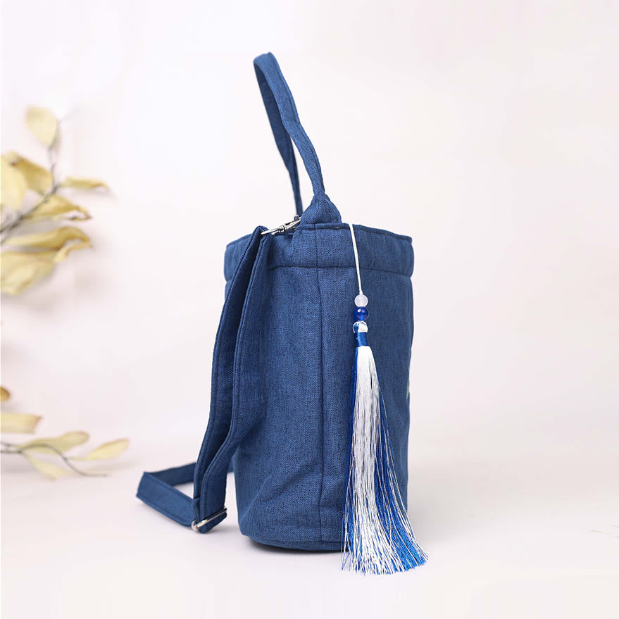 Buddha Stones刺繍藤梅蓮桜コットンリネンキャンバストートクロスボディバッグショルダーバッグハンドバッグ