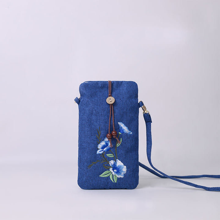Buddha Stonesの小さな刺繍の花のクロスボディバッグ、ショルダーバッグ、携帯電話バッグ、11×20cm