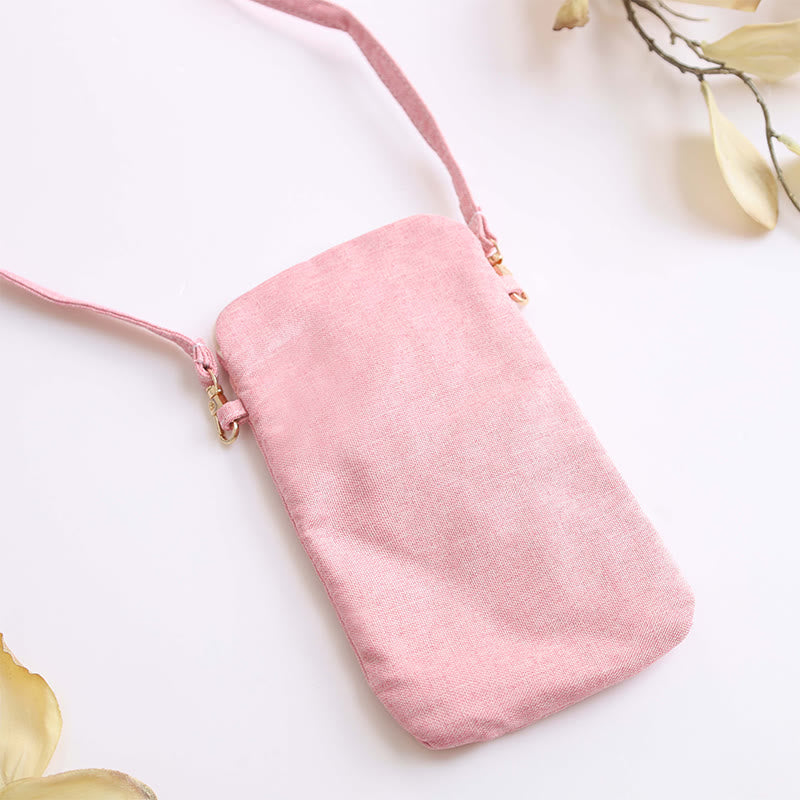 Buddha Stonesの小さな刺繍の花のクロスボディバッグ、ショルダーバッグ、携帯電話バッグ、11×20cm