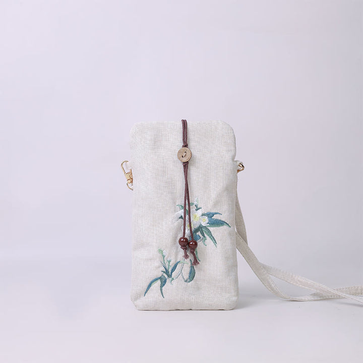 Buddha Stonesの小さな刺繍の花のクロスボディバッグ、ショルダーバッグ、携帯電話バッグ、11×20cm