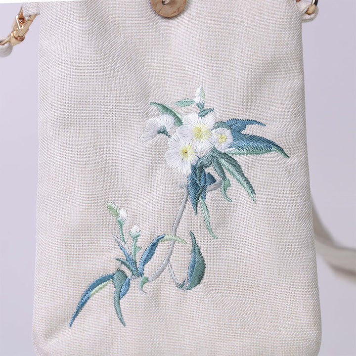 Buddha Stonesの小さな刺繍の花のクロスボディバッグ、ショルダーバッグ、携帯電話バッグ、11×20cm