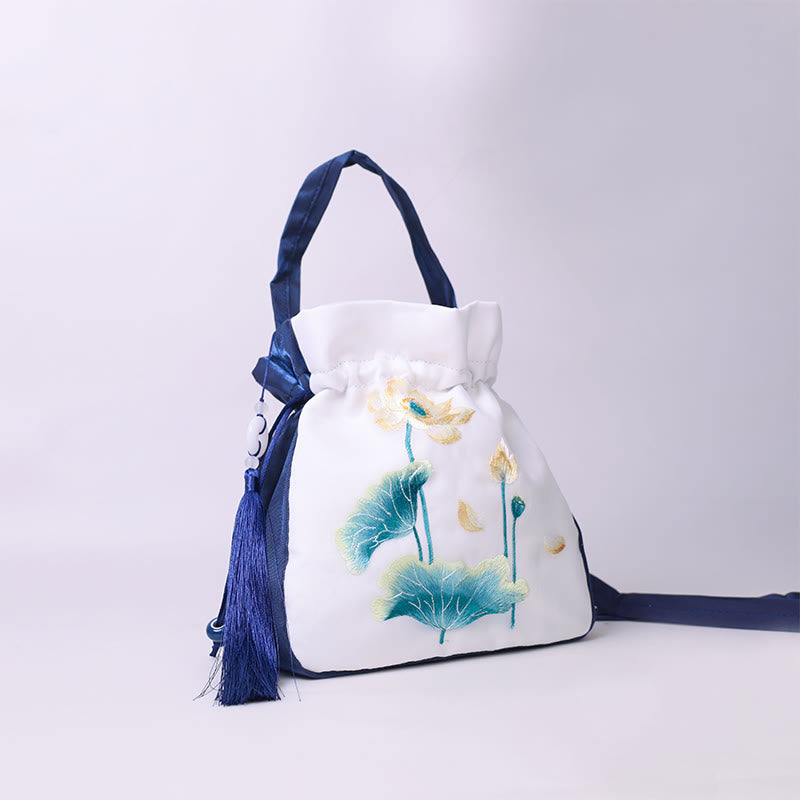 Buddha Stones蘇州刺繍ウサギ蓮花牡丹モクレンシルクトートクロスボディバッグショルダーバッグハンドバッグ