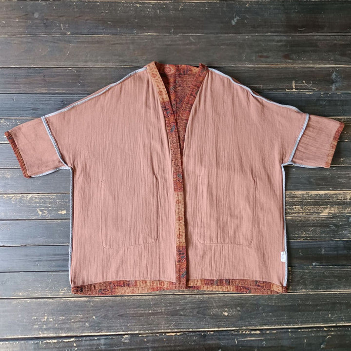 Buddha Stonesオレンジフラワージオメトリックプリントコットンオープンフロントジャケット（ポケット付き） - image 16