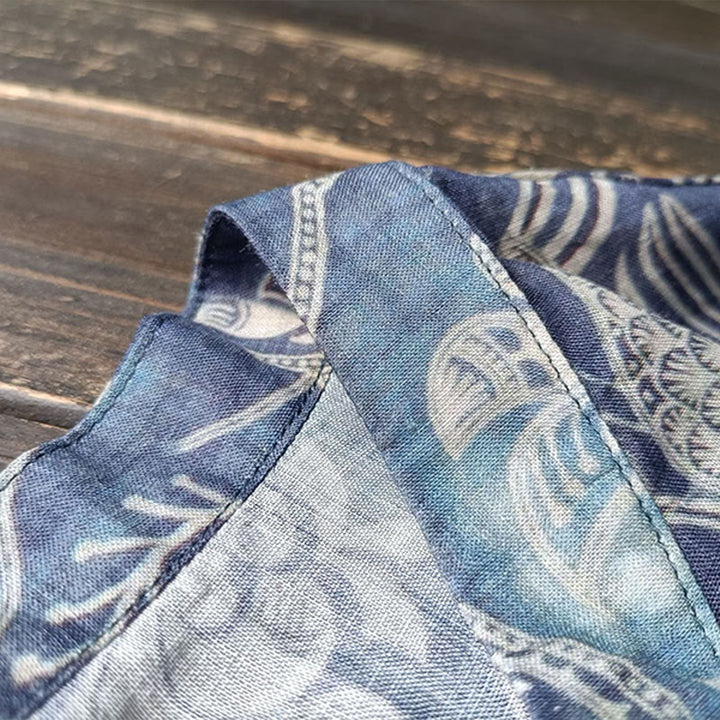 Buddha Stones、鳥、花、幾何学模様のカエルボタン長袖ラミーリネンジャケットシャツ - image 7