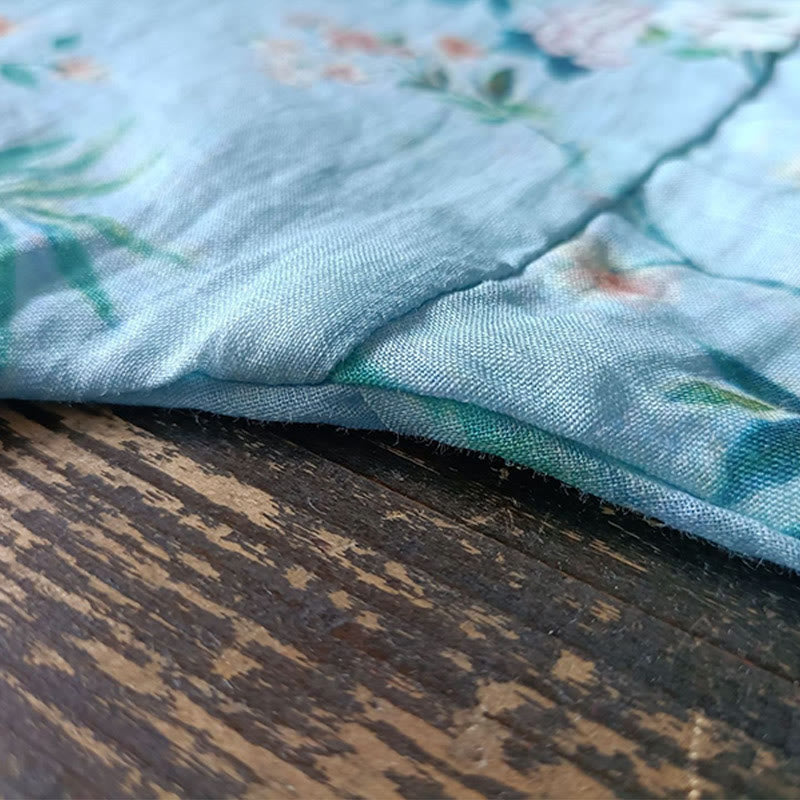 Buddha Stones、ライトグリーン、ピンクの花、緑の葉、カエルボタンの長袖ラミーリネンジャケットシャツ - image 12