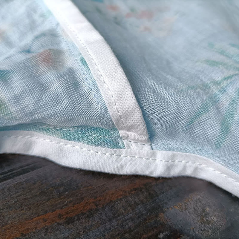 Buddha Stones、ライトグリーン、ピンクの花、緑の葉、カエルボタンの長袖ラミーリネンジャケットシャツ - image 13